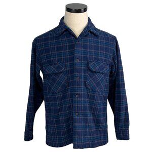 Vintage Pendleton 60's  Mens Vintage Wool Plaid Shirt Large Blue Red USA